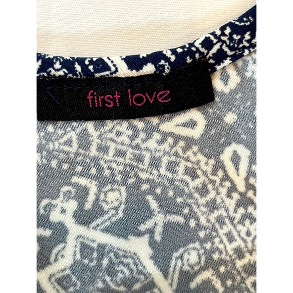 First Love Women Camisole Tank Top Spaghetti Strap Geometric Blue White SZ Small - Picture 5 of 6